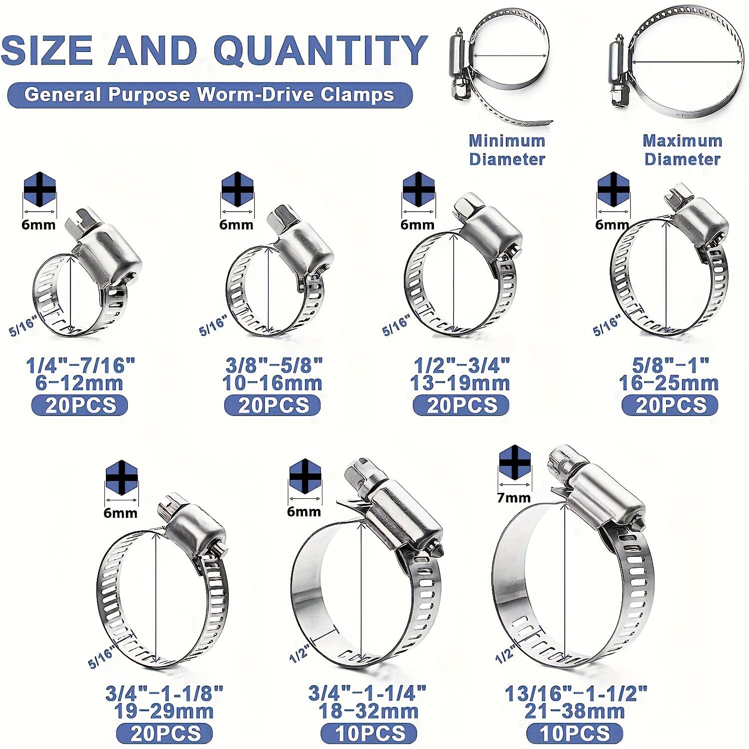 

120pcs Stainless Steel Hose Clamp Kit - Easy-Tighten Worm Gear, 1/4 to 1-1/2 , Ideal for Plumbing & Auto Projects, Durable Meta 120PCS