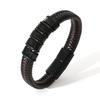 Luxury Punk Mens Double-Row Braided Leather Bracelet Bangle Rope Black Wristband with Stainless Steel Gift for Boy Male Father Jewelry Accessories
