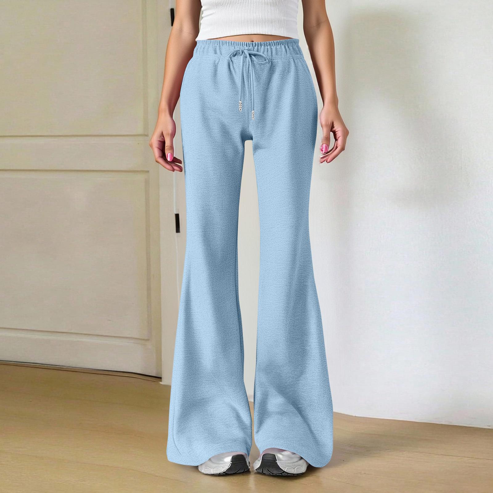 

Ladies Fashion Loose Draw String Waist Solid Color Cargo Pants Leisure Flares S