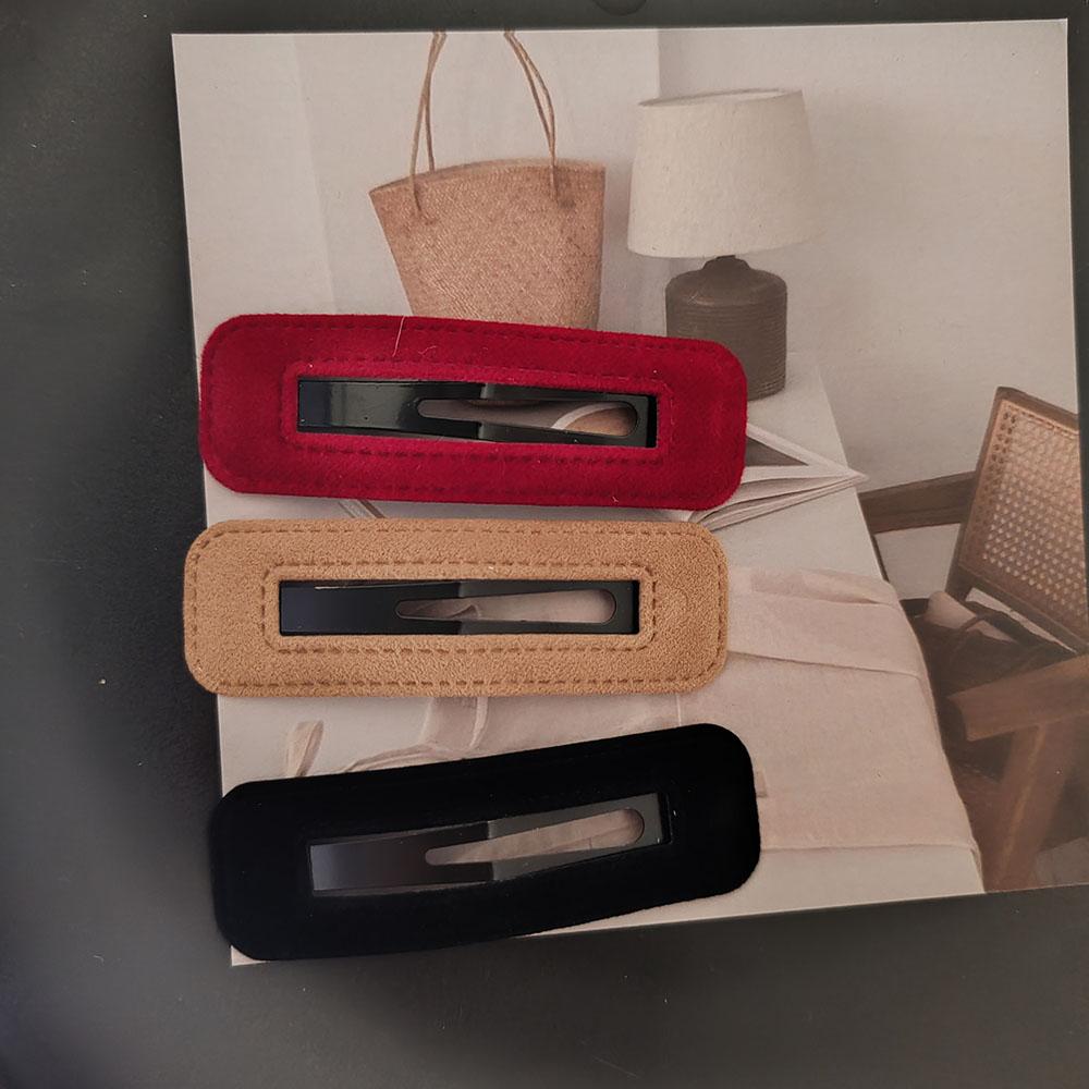 

3PC European and America Khaki Red Simple Solid Hair Side Clips Velvet BB Hairpin Girls Women Vintage Korean Hair Accessory