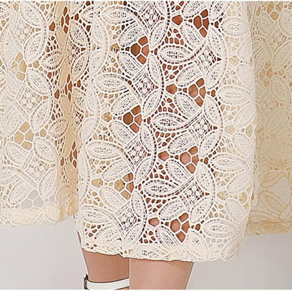 Elegant Sommer Heklet Broderi Blonder Lange Kjoler Dame   Sexy Tynn Stropp Kveldsfestkjole Vestidos De Fiesta
