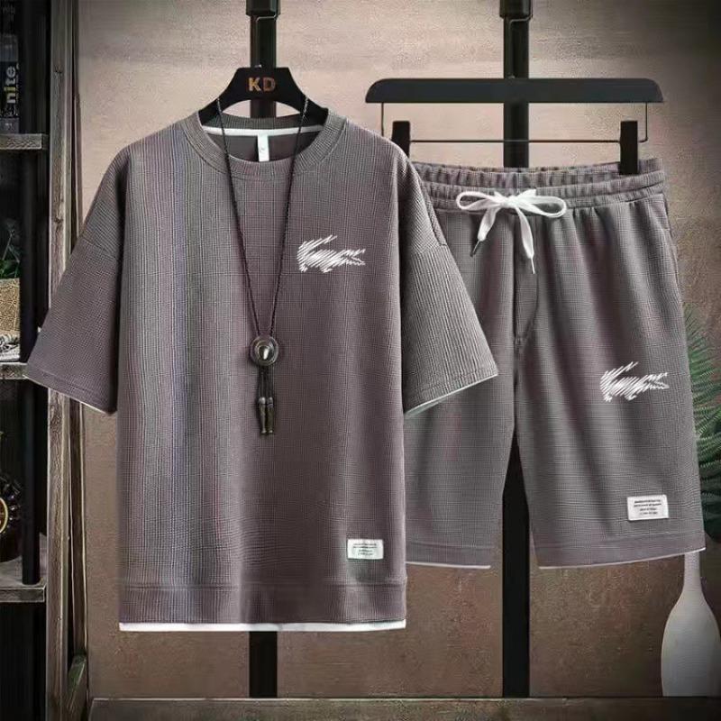 2025 Sports Fashion Casual Men's Suit Summer Korean Men's Short-sleeved T-shirt + Five-point Shorts Two-piece Set