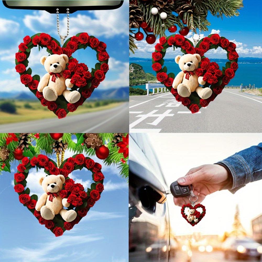 1pc Acrylic 2D Panda Love Heart Pendant, Christmas Tree Car Rearview Mirror Pendant Home Party Pendant