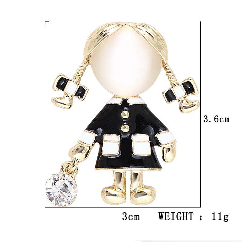 Small Cute Little Girl In Black Dress Nurse Brooches Rhinestone Crystal Brooch Pin Drop Oil Corsage Clothing Coat Jewelry
