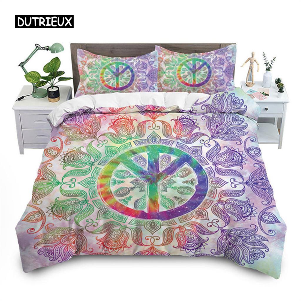 

Peace Symbol Duvet Cover Gorgeous Camper Van Peace Sign Bedding Set Microfiber Mandala Comforter Cover King Size Bedroom Decor EU single(135x200cm)