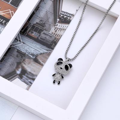 New Trendy Brand Full Diamond Cute Little Panda Necklace, Simple and Fashionable Long Sweater Chain Pendant Accessory for Women