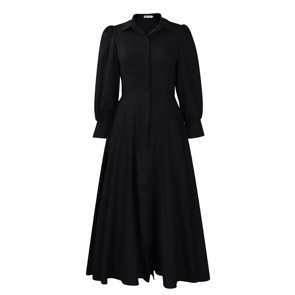 D570 Elegant Women's Long Sleeve Swing Shirt Dress, Solid Color Mid-Length African Style
