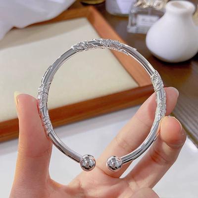 Yousheng Women Bangle Adjustable Opening Design Floral Embossed Polished Alloy Ethnic Style Wrist Jewelry for Everyday Special Occasions