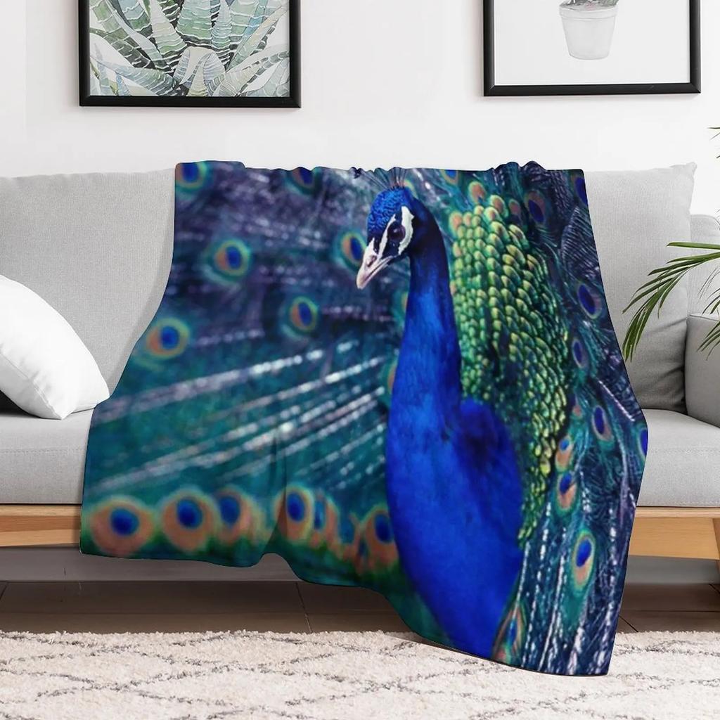 Blue Peacock Throw Blanket Soft Sherpa Fleece Warm Blanket for Winter