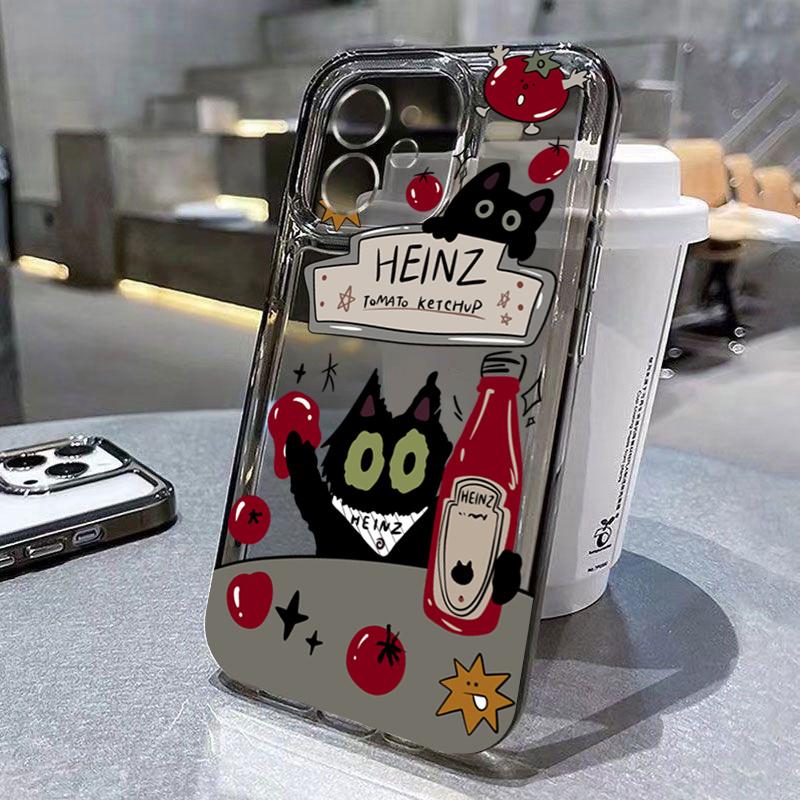 Creative Label Black Cat Transparent Phone Case For iPhone 15 16 16E 14 13 12 11 Pro Max XR X XS 7 8 Plus Soft Silicone Cover