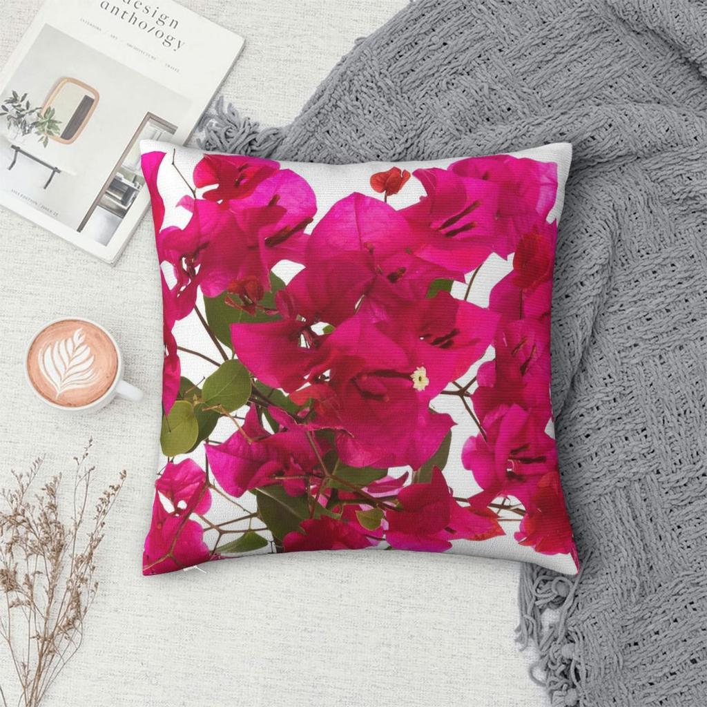 Bougainvillea Flower Square Pillowcase Polyester Linen Velvet Creative Zip Decorative Pillow Case Bed Cushion Cover