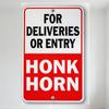 For Deliveries or Entry Honk Horn Sign Rectangular Metal Tin Sign for Home Cafe Bar Wall Decor, Vintage Traffic Sign with White