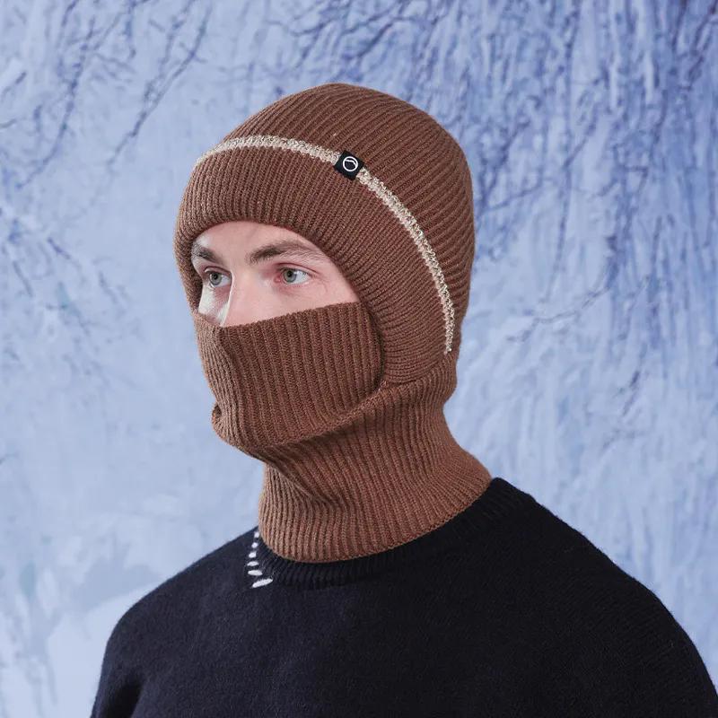 WTEMPO Men's Autumn Winter Ear/Face Protection Knitted Hats Cold-proof Windproof Outdoor Cycling Hats Solid Color Thick Warm Plush Inner Woolen Hats