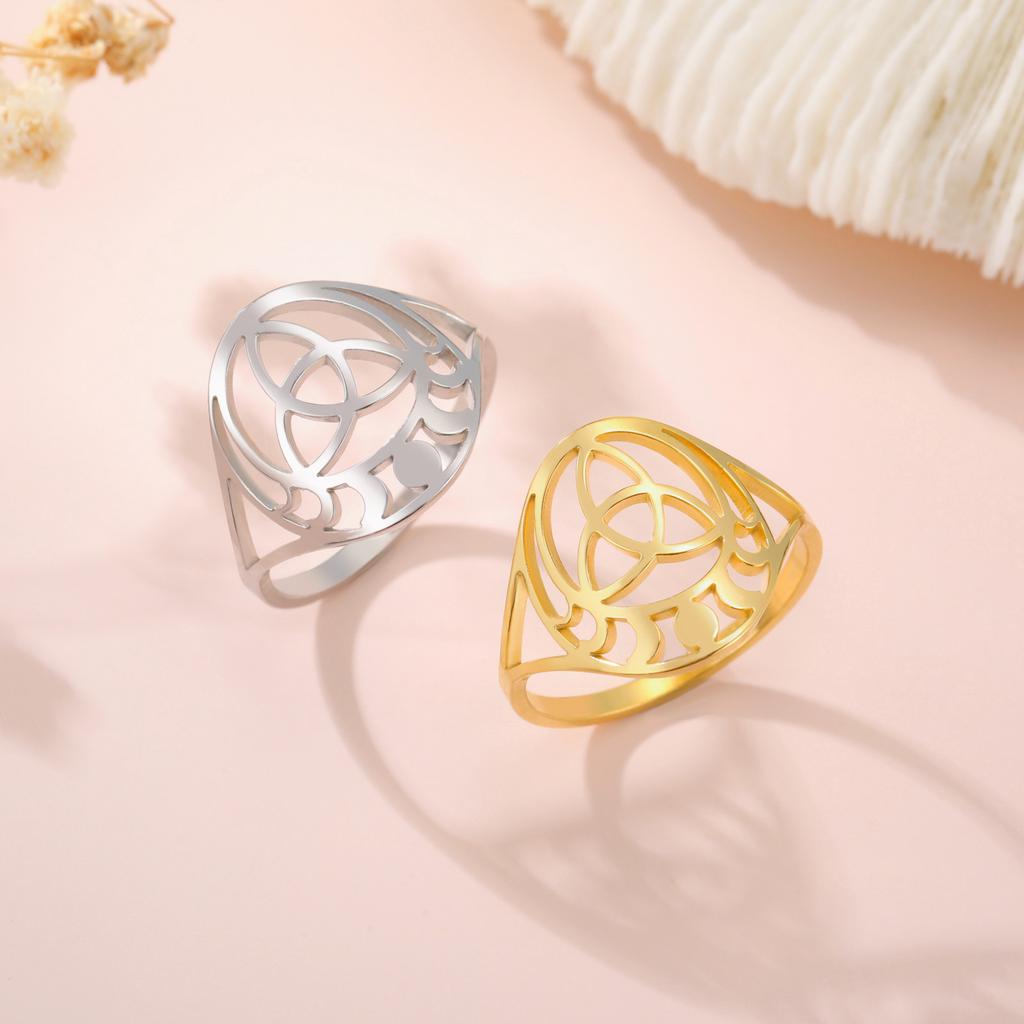 Titanium Steel Hollow Sun Moon Celtic Knot Ring Fashion Minimalist Trendy Jewelry