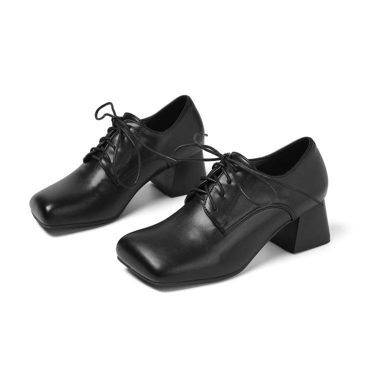 Scarpe con tacco alto a punta spessa, stringate, a taglio basso, tinta unita, patchwork rétro, nuove per la primavera e l'estate