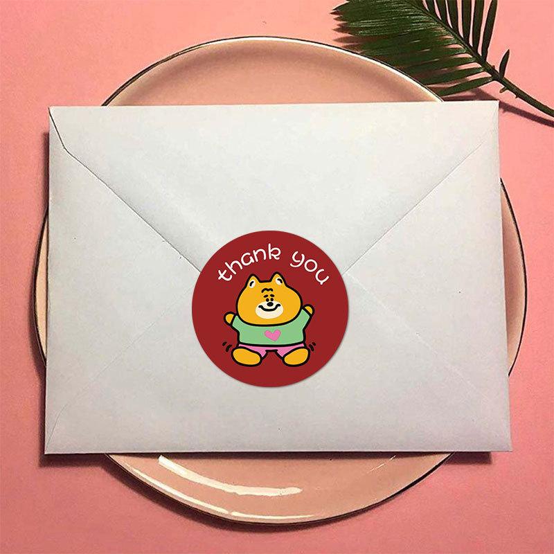 500pcs/roll Cartoon Animal Thank You Round Stickers Bear Puppy Adhesive Labels for Package Envelope Gift Sealing and Craft Decor