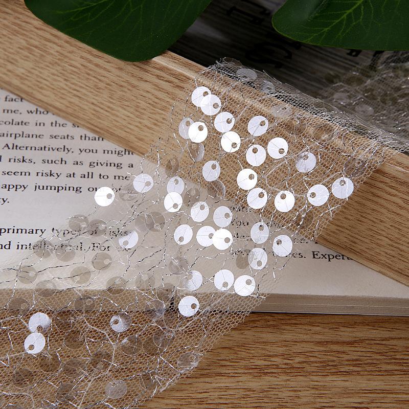 5Yards 50mm Sequin Tulle Ribbon with Silver Wire for Clothing Sewing DIY Hair Bows Hat Decor Craft Accessories Chiffon Ribbon