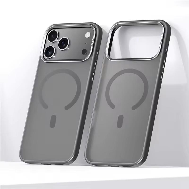 Luxury Alloy Lens Frame Matte Magsafe Case For iPhone 17 Air 17Pro 17Pro Max Translucent Hybrid Magnetic Shockproof Hard Cover