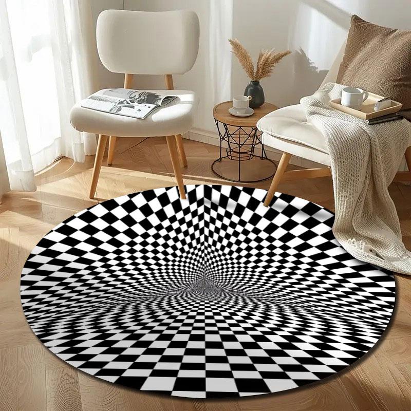 Cozy Round Abstract Multicolor Carpet, Non-Slip Floor Mat for Living Room