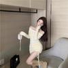 Pure Desire Hot Girl One-word Off-the-shoulder Long-sleeved Knitted Dress Women Sexy Slim Tight Drawstring Package Hip Short Skirt