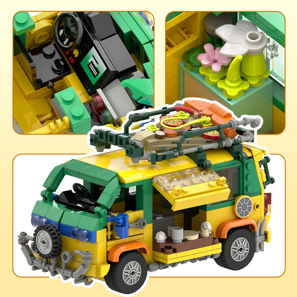 MOC Retro Camper Van Building Blocks Colorful Off-Road Adventure Vehicle Bricks Model Creative Desktop Collectible Toy