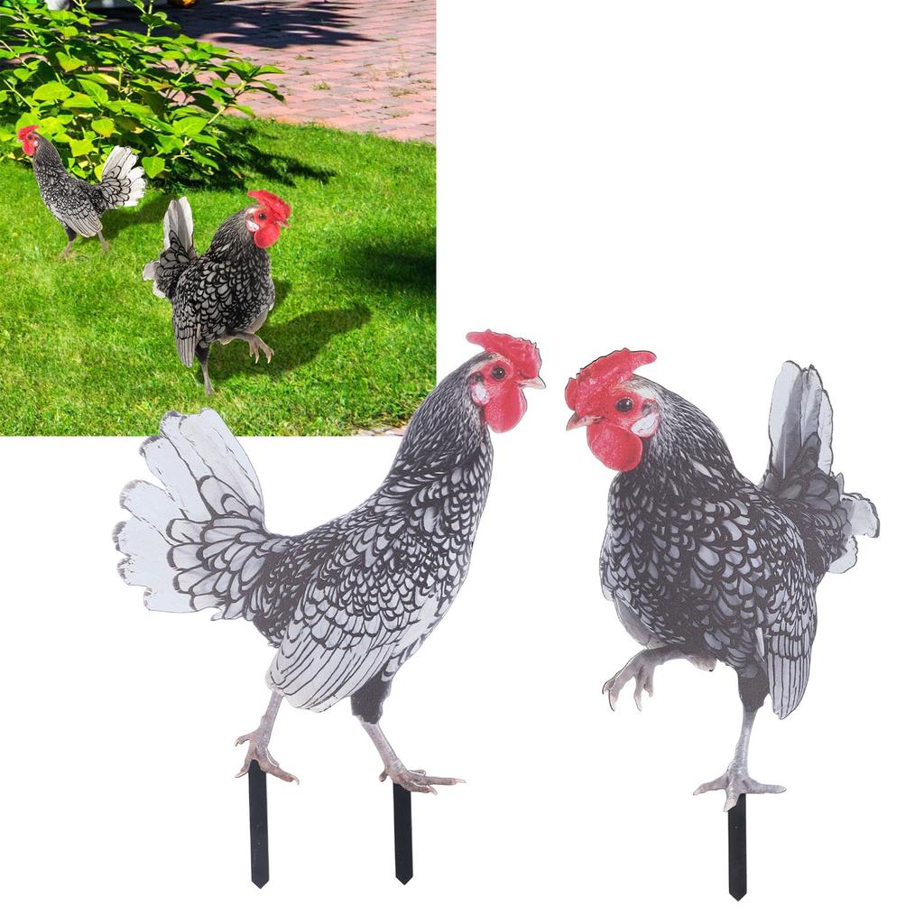 2ks Kuřecí výzdoba na dvorku Barevné poutavé realistické akrylové dekorativní zahradní slepice vytyčují ven