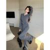 Women's Two-Piece Korean Style Hooded Sweatshirt Jacket with Slit Wide-Leg Pants for Spring and Summer