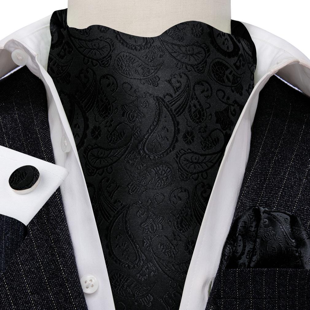 Barry.Wang Formell bryllup Cravat Slips Lomme Firkantede Mansjettknapper Silk Paisley Plaids Ascot slipssett