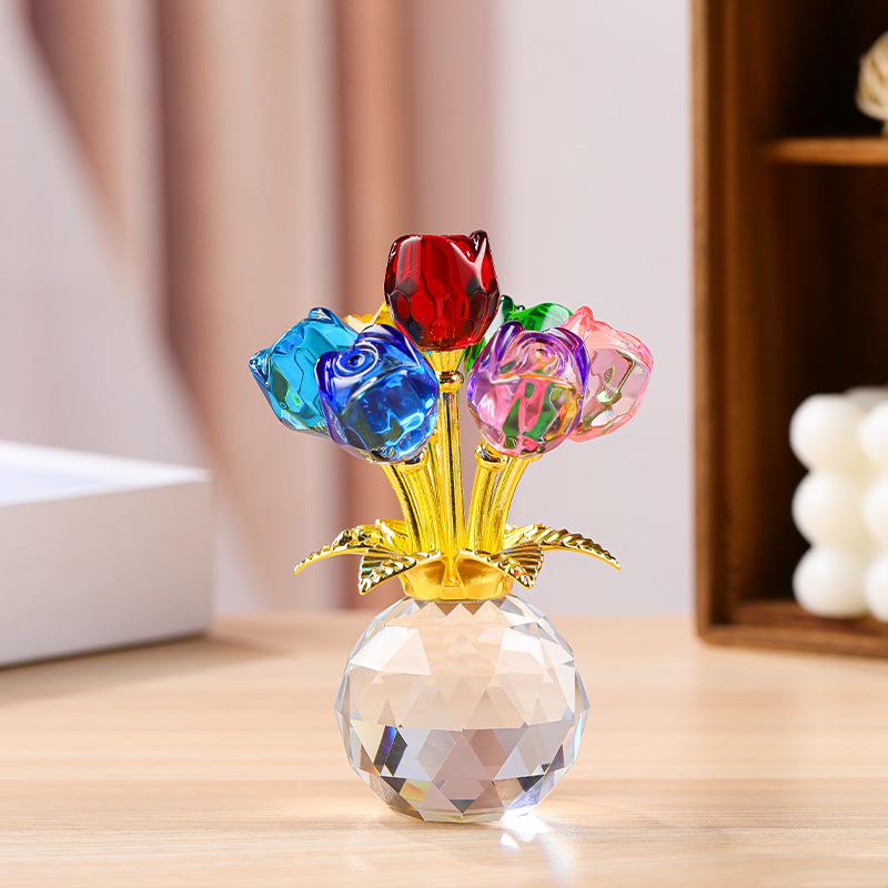 Elegant Crystal Rose Eternal Bloom Ornament - Perfect for Qixi or Valentine's Day Gifts, Living Room Decor, and Handcrafted Art.