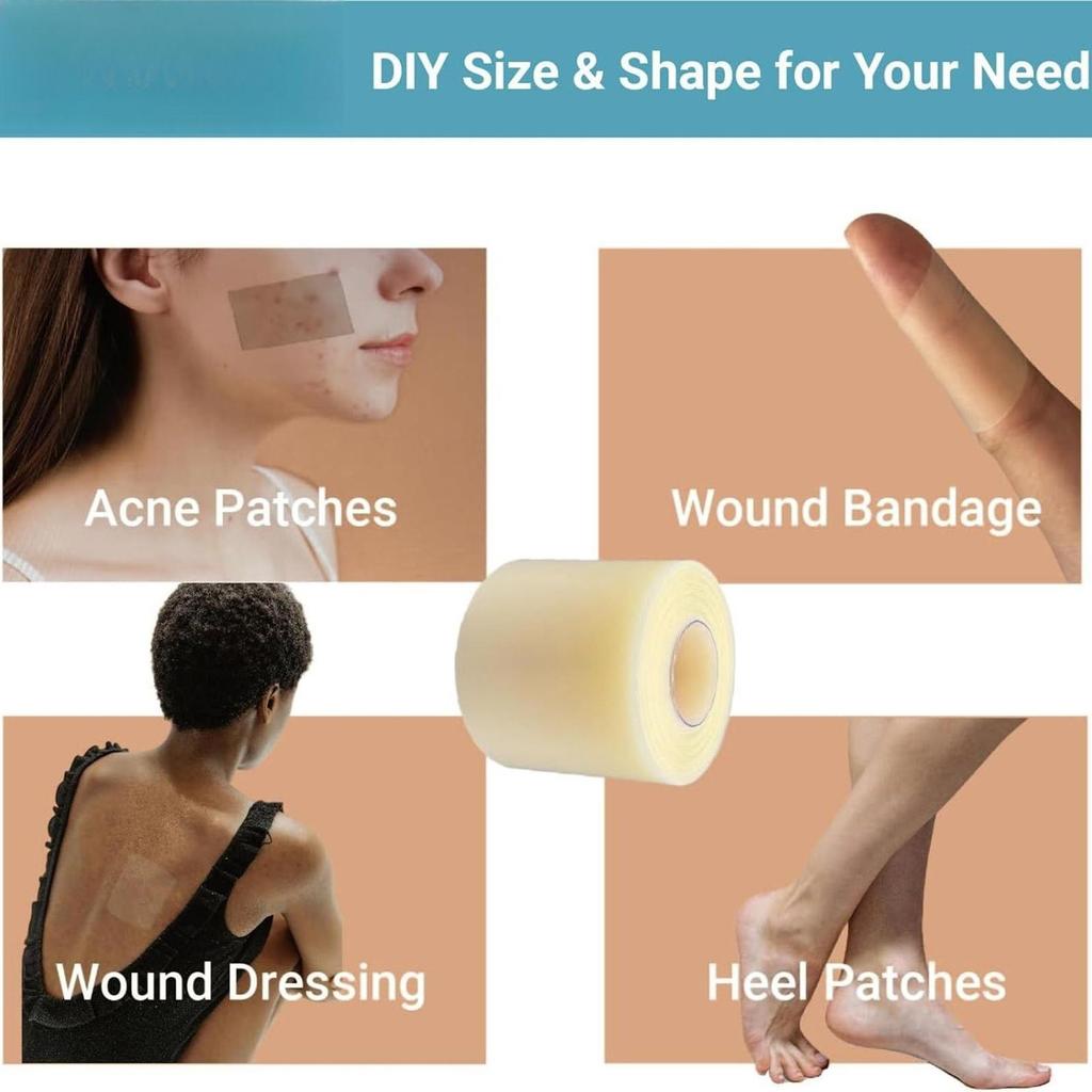 Waterproof Hydrocolloid Bandages Roll 16.4ft Hydrocolloid Patch Bandages Cuttable Pad For Wound Care Daily Wear Face Body Burns