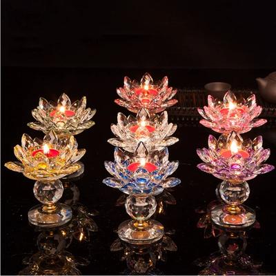 Household Colorful Crystal Lotus Candlestick, Butter Lamp Holder, Buddha Offering Lamp, Interior Decoration, Buddha Hall, Prayer