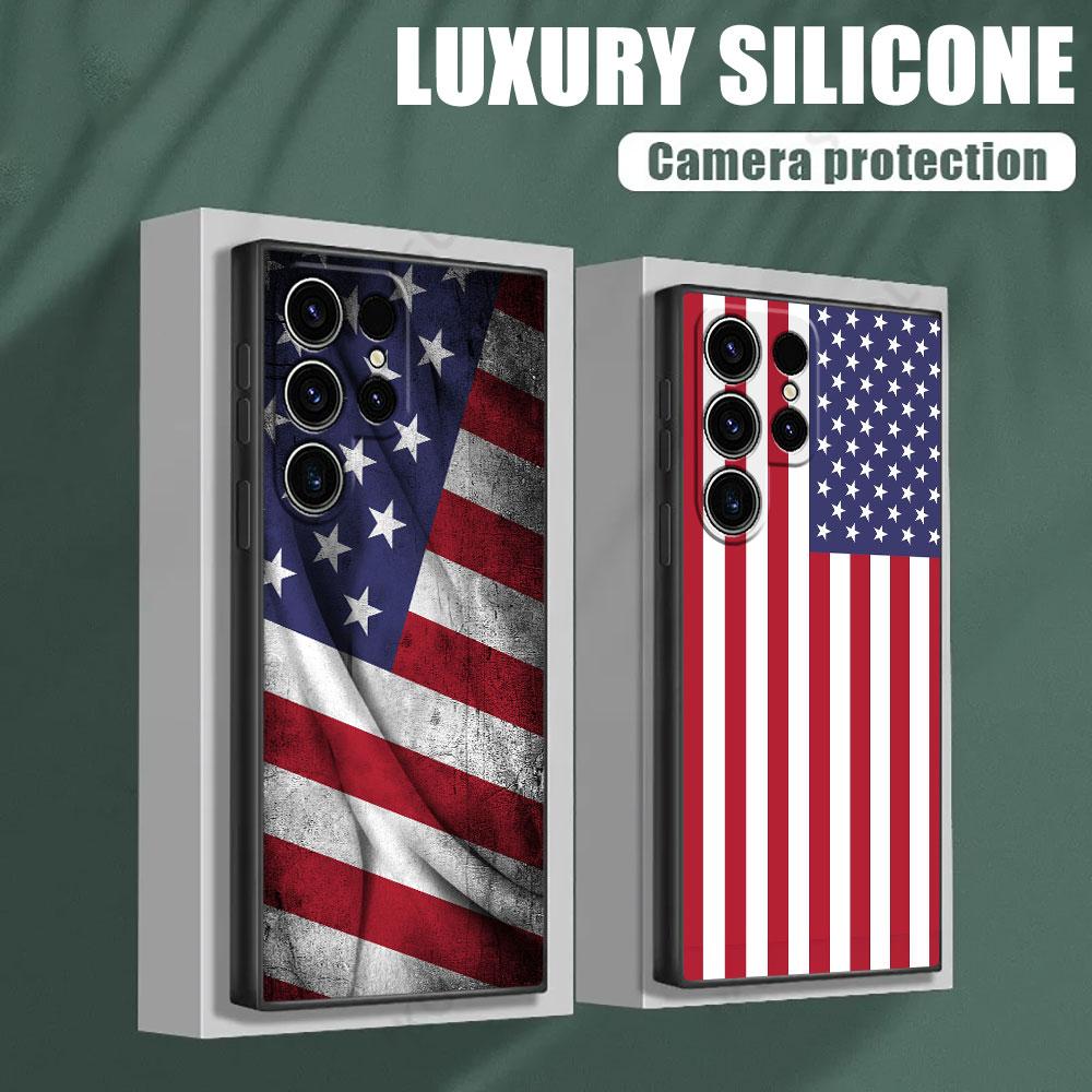 American USA Flag Five-pointed Star S25 Ultra Case For Samsung Galaxy S25 S24 S23 S20 S21 FE S22 Ultra S10 Plus Soft Phone Cover