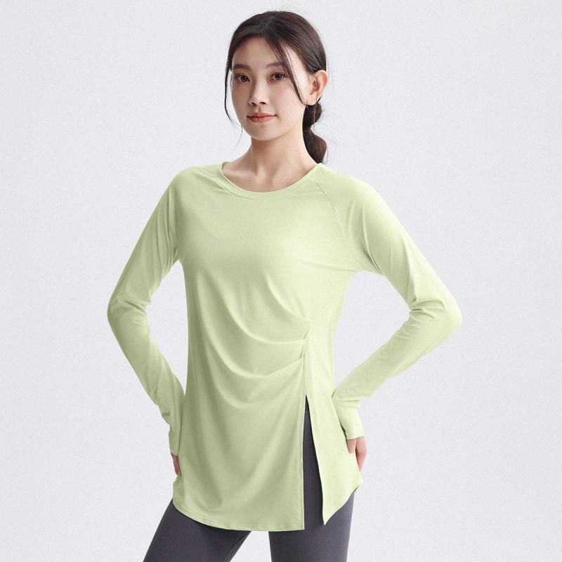 Haut de Yoga Manches Longues pour Femme Séchage Rapide Coupe Ample T-shirt d'Entraînement Course Pilates Gymnastique Fitness Longueur au-dessus des Hanches
