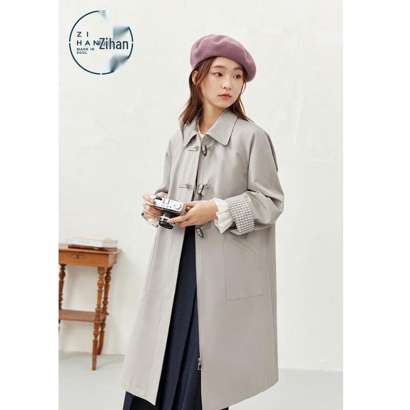 ZIHAN Women s Retro Toggle Button Trench Coat L