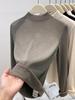Autumn/Winter 2025 Women's Ribbed Half-High Neck Velvet-Lined Base Layer Shirt with Stand Collar