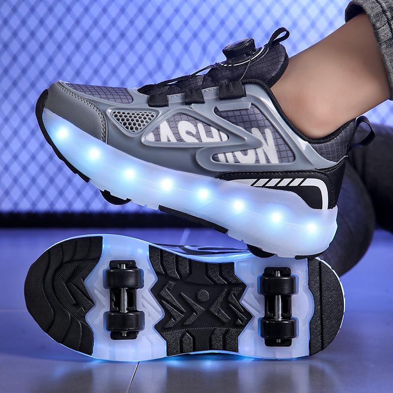 29-40 Pantofi de alergare cu patru roți pentru băieți Pantofi plați detașabili Pantofi sport luminoși USB reîncărcabili Patine cu rotile pentru fete Pantofi pentru băieți