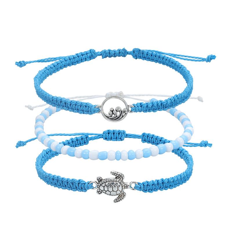 Beach Surfer Wave Bracelet for Women,Ocean Wave Adjustable Waterproof Handmade Braided String Beaded Bracelet Friendship Anklets