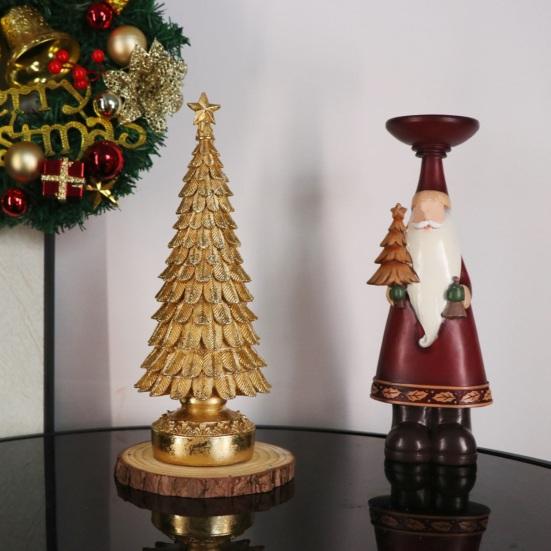 Yousheng Glowing Christmas Tree Ornament Battery Powered Resin Crafts Lighting Home Party Golden Xmas Tree Desktop Decor