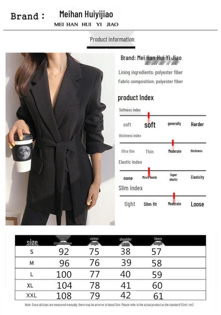 Women's Black Blazer: 2022 Spring/Autumn, Korean Medium Length, British Casual Style