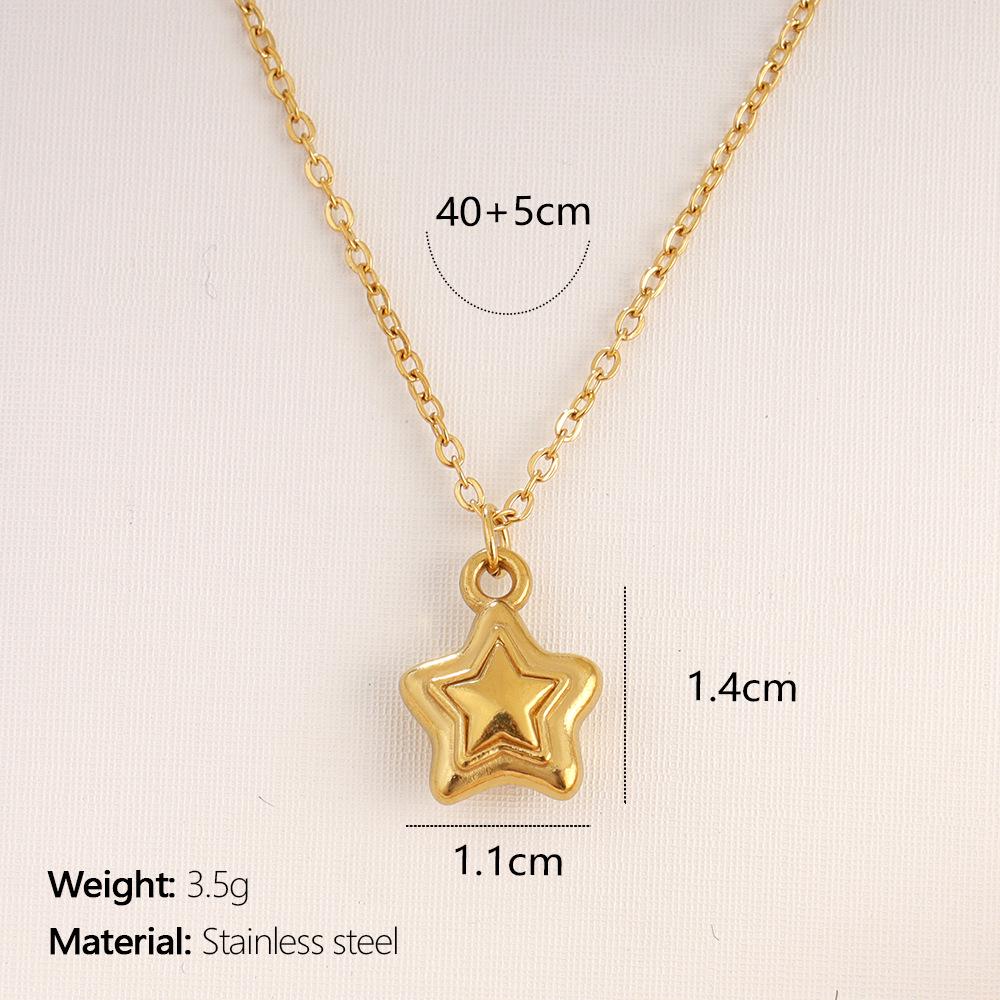 Retro Heart and Star Stainless Steel Pendant Necklace with Color Retention