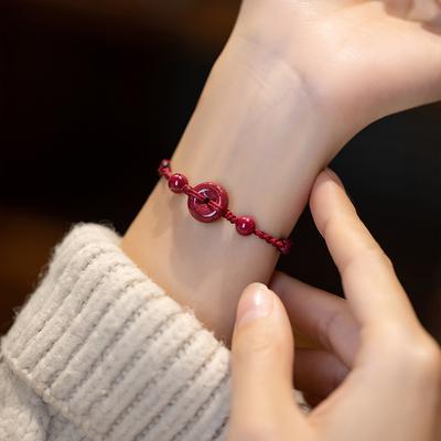 Handgemachte Glück Zinnober Rot Seil Ping Schnalle Perlen Armbänder Für Frauen Männer Vintage Chinesischen Stil Armband Schmuck Geburtstag Geschenke