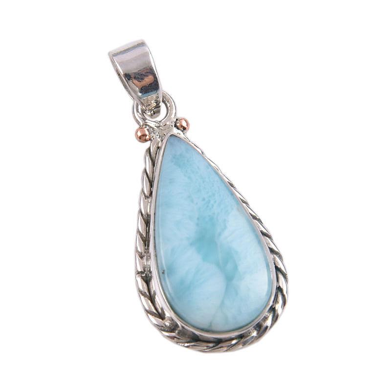 Natural Republic Larimar Gemstone Handmade 925 Solid Silver Pendant 1.50" Z6E96