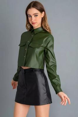 Genuine Lambskin Casual Stylish Women Green Shirt Stylish Handmade Leather