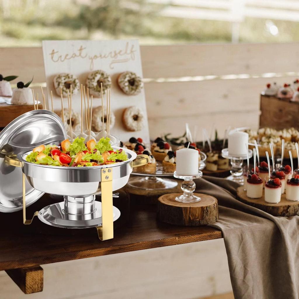 Round Stainless Steel Buffet Stove - Golden Food Warmer for Hotels & Restaurants