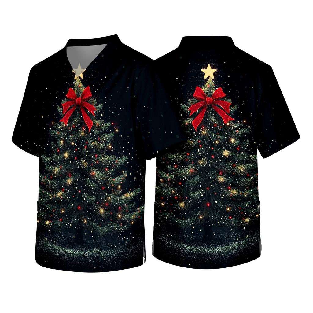 Men's Christmas Themed Caregiver Uniform for Holiday Work Wear