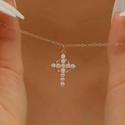 Fashion Premium Feel Crown Cross Imitation Diamond Inlaid Necklace Pendant