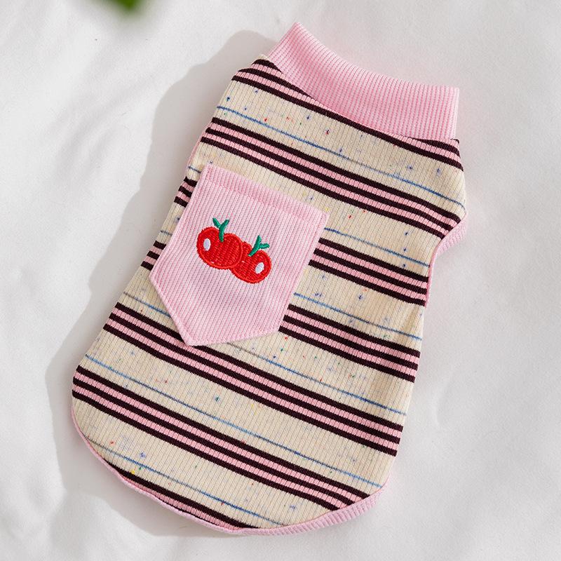 New Dog Clothes Spring and Summer Cherry Embroidered Colored Dot Striped Vest Teddy Bear Small Dog Cat Clothes