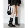 French Retro Thick Heel Medium Boots Women's Summer Black Thick-soled Thin Boots Women's Wasteland Wind Wrinkled Pile Short Boots