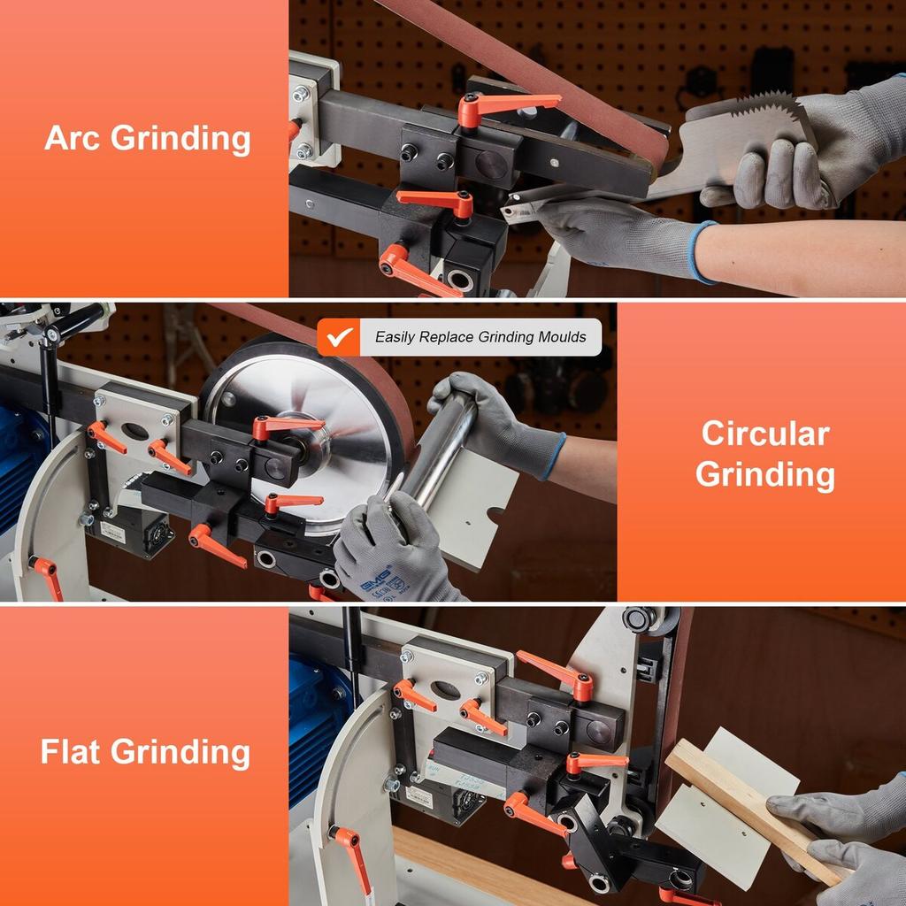 Belt Grinder Sander 72 x 2-Inch Belt Polisher with VFD 3 Grinding Moulds