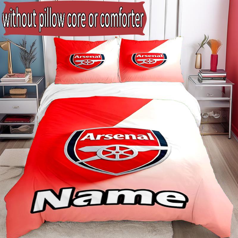 3pcs Duvet Cover Set (1*Duvet Cover + 2*Pillowcase, Without Core), Custom Name Arsenal F.C Pattern Bedding Set, Home Bedroom Decor Gift